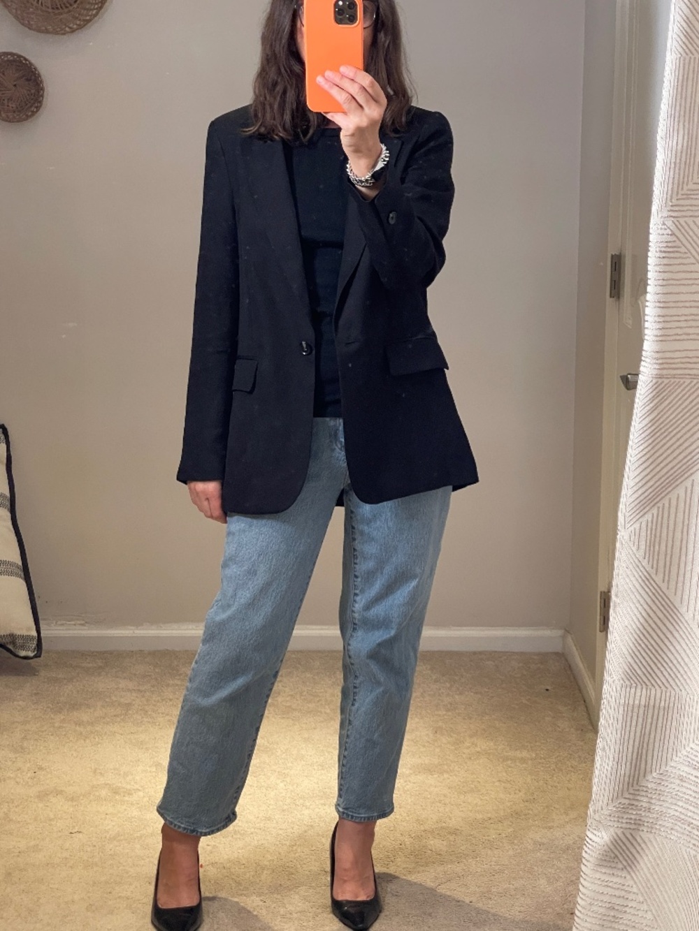 H&M linen and viscose classic spring black blazer women XS